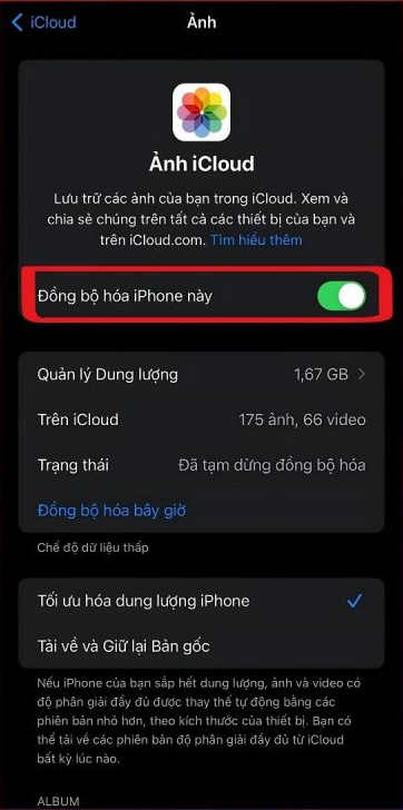 Cách tắt sao lưu ảnh trên điện thoại iPhone bước 3